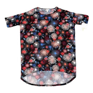 LuLaRoe 4th of July Irma Fireworks Blouse Red, White, Blue | XS